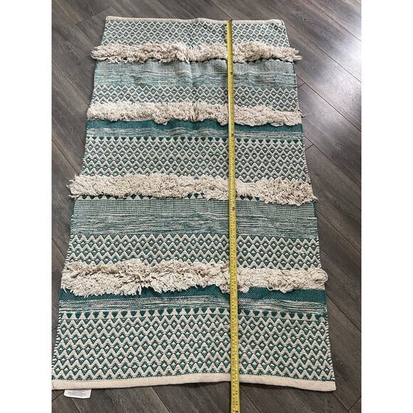 Patina Vie Sojourn Collection Rug 100% Cotton Green Beige Textured Vtg. Inspired - Picture 4 of 7